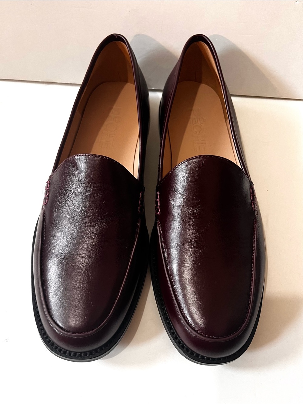 PECHE Leather Slip-On Elegant Loafers in Burgundy 38 - Picture 2 of 16